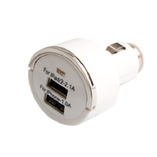Autós töltő konverter, USB, (Samsung, HTC, Nokia, LG, ZTE, Motorola) fehér, 2.1A / 1A