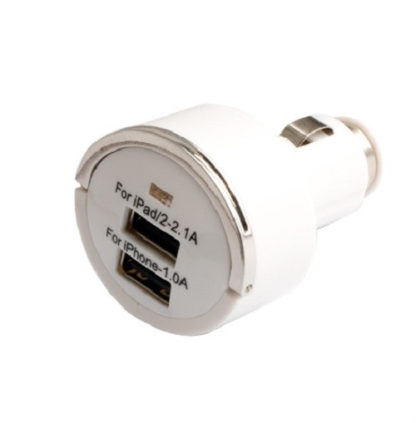 Autós töltő konverter, USB, (Samsung, HTC, Nokia, LG, ZTE, Motorola) fehér, 2.1A / 1A
