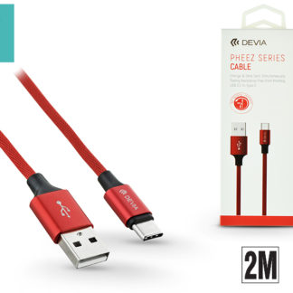 USB - USB Type-C adat- és töltőkábel 2 m-es vezetékkel - Devia Pheez USB Type-C 2.0 Cable - red