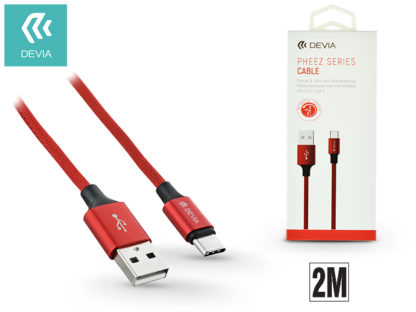 USB - USB Type-C adat- és töltőkábel 2 m-es vezetékkel - Devia Pheez USB Type-C 2.0 Cable - red