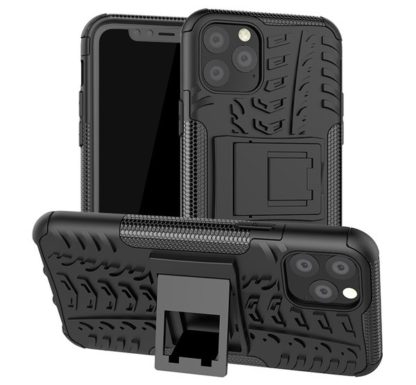 Apple iPhone 11 Pro , Műanyag hátlap védőtok, Defender, kitámasztóval és szilikon belsővel, autógumi minta, fekete