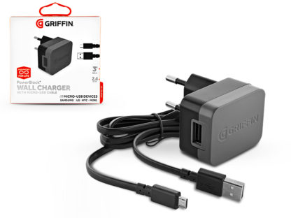 Griffin USB hálózati töltő adapter + micro USB kábel 90 cm-es vezetékkel - Griffin PowerBlock Wall Charger - 5V/2,4A - black