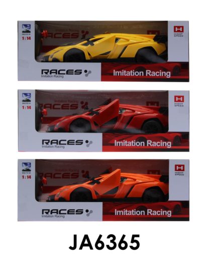 R/C távirányítású autó, elemes, full funkciós(minden irányba megy), sportautó, 3 szín: piros, citromsárga, narancssárga, felfelé nyíló ajtókkal, 38x14 cm dobozban