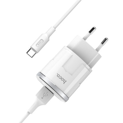 Prémium minőségű HOCO hálozati töltő C37A 1xUSB 2,4A 12W plusz USB Type C kábel - Image 9