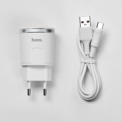Prémium minőségű HOCO hálozati töltő C37A 1xUSB 2,4A 12W plusz USB Type C kábel - Image 7