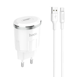 Prémium minőségű HOCO hálózati töltő C37A 1xUSB 2,4A 12W plusz USB Type C kábel