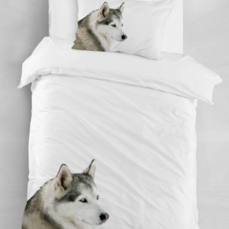 Egyszemélyes  ágyneműhuzat fehér alapon husky kutya mintával 140*200 cm + 50*70 cm párnahuzat