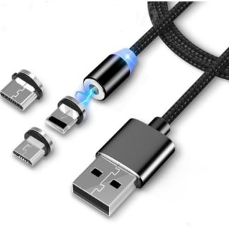 Adat- és töltőkábel Mágneses csatlakozóval Type C , Micro USB és Lighting csatlakozóval. fekete