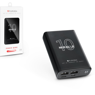 Univerzális hordozható, asztali akkumulátor töltő - Puridea S15 2xUSB+Type-C+microUSB 2.1A Power Bank - 10.000 mAh - black