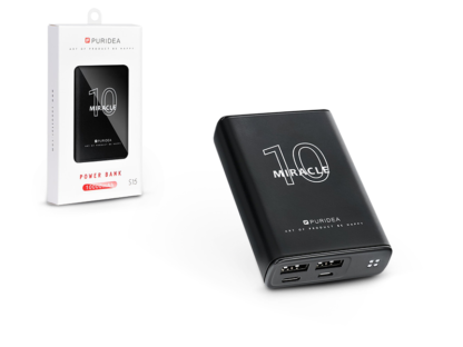 Univerzális hordozható, asztali akkumulátor töltő - Puridea S15 2xUSB+Type-C+microUSB 2.1A Power Bank - 10.000 mAh - black
