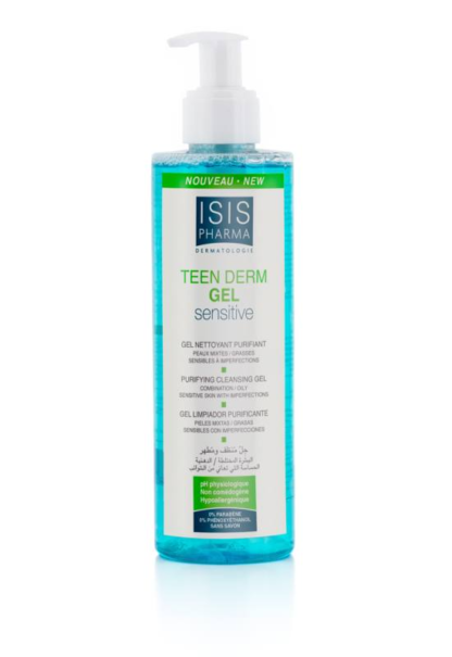 Isispharma Teen Derm Gél Sensitive, szappanmentes tisztító gél, zsíros-mitesszeres bőrre 250ml