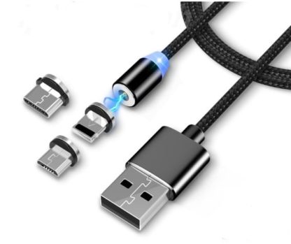 Adat- és töltőkábel Mágneses csatlakozóval Type C , Micro USB és Lighting csatlakozóval. szürke