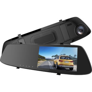 DVR autókamera, Okos visszapillantó tükör, 5" kijelző, FHD/30fps, G-szenzor, Első és hátsó kamera, IP65 másodlagos kamera
