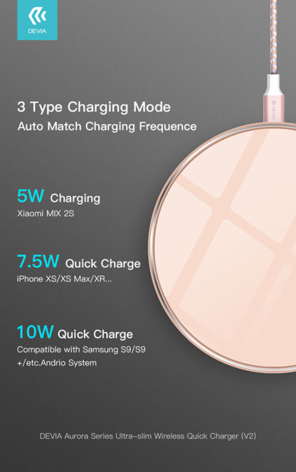 Devia Qi univerzális vezeték nélküli töltő állomás - 5V/1A - Devia Aurora V2 Wireless Charger - rose gold - Qi szabványos - Image 4
