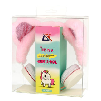 GJBY fejhallgató gyerekeknek mikrofonnal (QL-406Y)-Plüss macis PINK