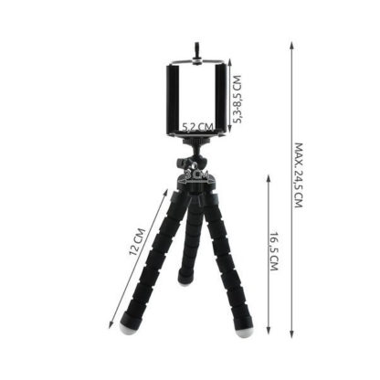 Tripod, hajlítható lábú, szelfi és asztali miniállvány, fekete, telefon adapterrel - Image 4