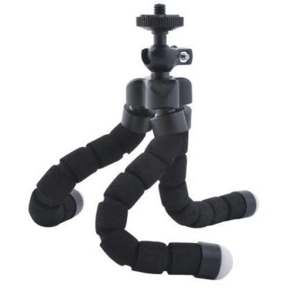 Tripod, hajlítható lábú, szelfi és asztali miniállvány, fekete, telefon adapterrel - Image 2