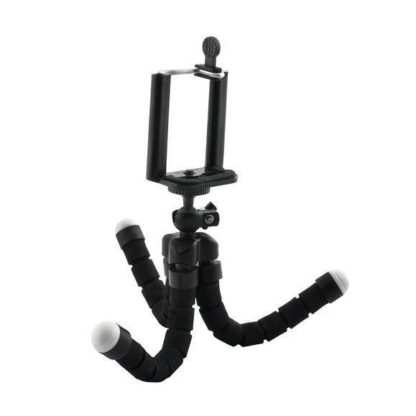 Tripod, hajlítható lábú, szelfi és asztali miniállvány, fekete, telefon adapterrel - Image 3