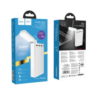 Hoco Power Bank J62 Jove 3xUSB 30000mAh LED lámpával, fehér