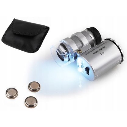 Mini zsebmikroszkóp, LED és UV fény, 60X, ökológiai bőrtok - Image 7
