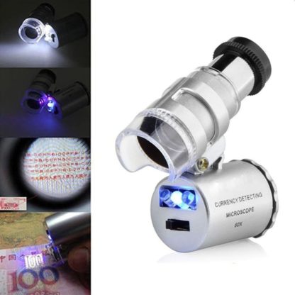 Mini zsebmikroszkóp, LED és UV fény, 60X, ökológiai bőrtok - Image 6