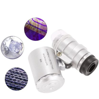 Mini zsebmikroszkóp, LED és UV fény, 60X, ökológiai bőrtok - Image 5
