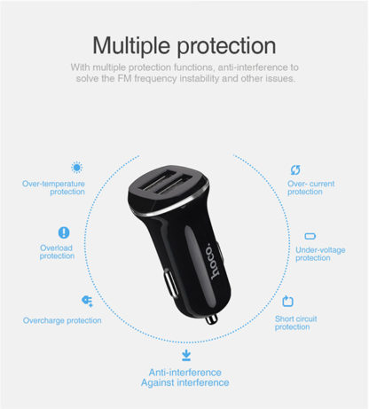 Prémium minőségű HOCO autós töltő Z1 2xUSB 2,1A fekete - Image 4
