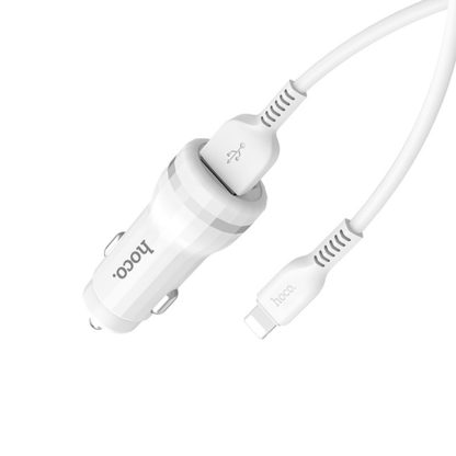 Prémium minőségű HOCO autós töltő Z27 2xUSB 2,4A plusz lightning kábel fehér - Image 2