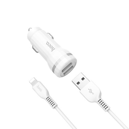 Prémium minőségű HOCO autós töltő Z27 2xUSB 2,4A plusz lightning kábel fehér - Image 18