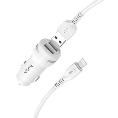 Prémium minőségű HOCO autós töltő Z27 2xUSB 2,4A plusz lightning kábel fehér - Image 4