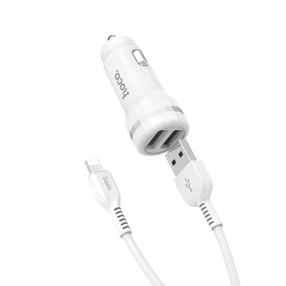 Prémium minőségű HOCO autós töltő Z27 2xUSB 2,4A plusz lightning kábel fehér - Image 5