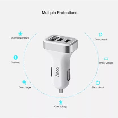 Prémium minőségű HOCO Z3 autós töltő 2xUSB 3,1A LCD kijelzős fehér - Image 10