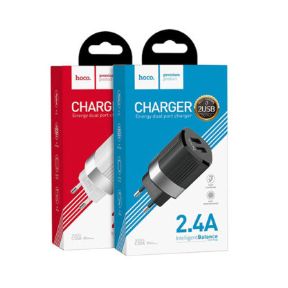Prémium minőségű HOCO hálózati töltő C55A 2xUSB 2,4A fekete