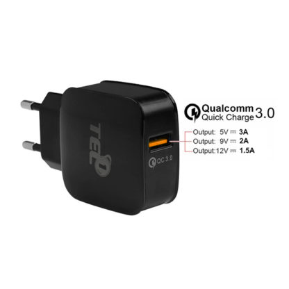 TEL1 gyorstöltő-Micro USB hálózati töltő+1m-es fekete töltőkábel