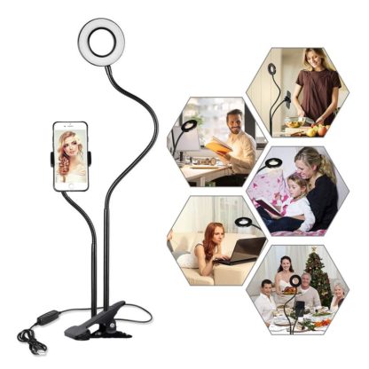 Telefonállvány LED gyűrűfénnyel profi élő közvetítéshez fekete - Image 5