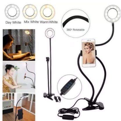 Telefonállvány LED gyűrűfénnyel profi élő közvetítéshez fekete - Image 6
