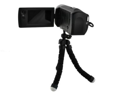 Tripod, hajlítható lábú, szelfi és asztali miniállvány, fekete, telefon adapterrel - Image 8