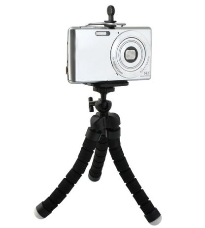 Tripod, hajlítható lábú, szelfi és asztali miniállvány, fekete, telefon adapterrel - Image 9