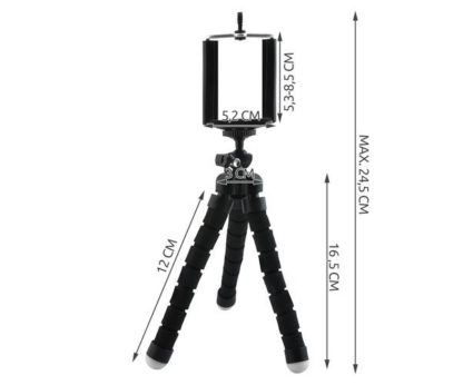 Tripod, hajlítható lábú, szelfi és asztali miniállvány, fekete, telefon adapterrel - Image 10