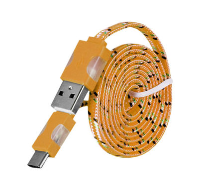 USB kábel - Fonott LED-es világítás USB Type C 1 méteres narancssárga