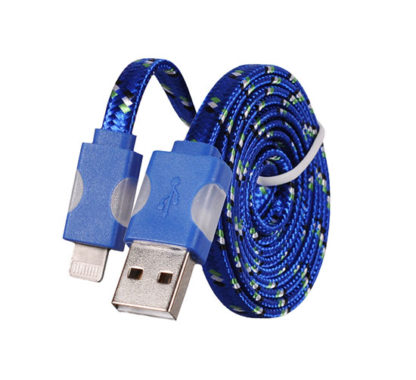 USB kábel - Fonott ledes világítás iPhone 5/6/7/8/X Lightning 1 méteres kék