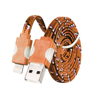 USB kábel - Fonott ledes világítás iPhone  5/6/7/8/X Lightning 1 méteres narancssárga