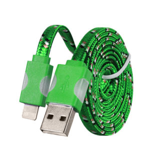 USB kábel - Fonott ledes világítás iPhone  5/6/7/8/X Lightning 1 méteres zöld