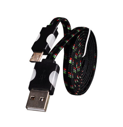 USB kábel - Fonott ledes világítás micro USB 1 méteres fekete