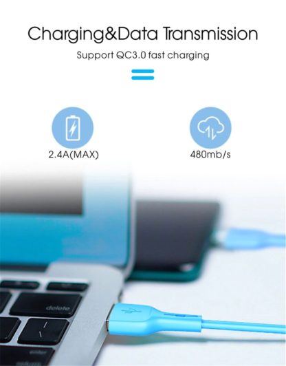 USB kábel-Szilikon USB Type C kábel-QC 3.0 1m rózsaszín - Image 2
