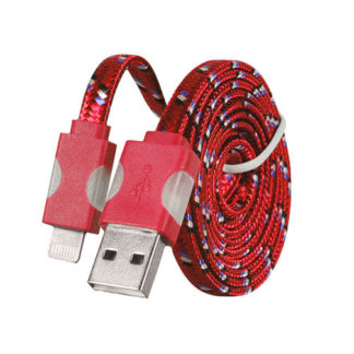 USB kábel  - Fonott ledes világítás iPhone  5/6/7/8/X Lightning 1 méteres piros