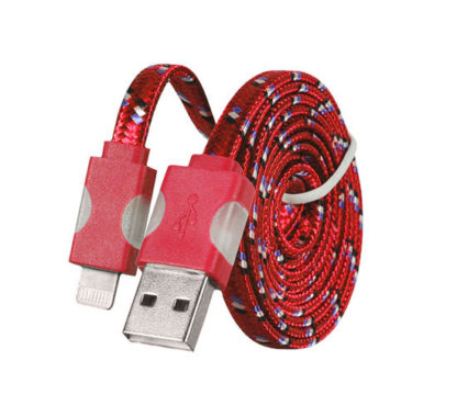 USB kábel  - Fonott ledes világítás iPhone  5/6/7/8/X Lightning 1 méteres piros