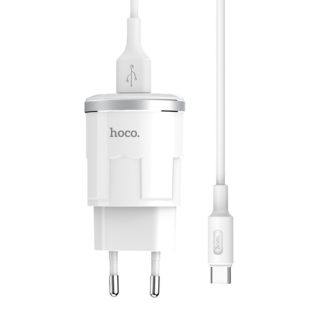 Prémium minőségű HOCO hálózati töltő C37A 1xUSB 2,4A 12W plusz USB Type C kábel
